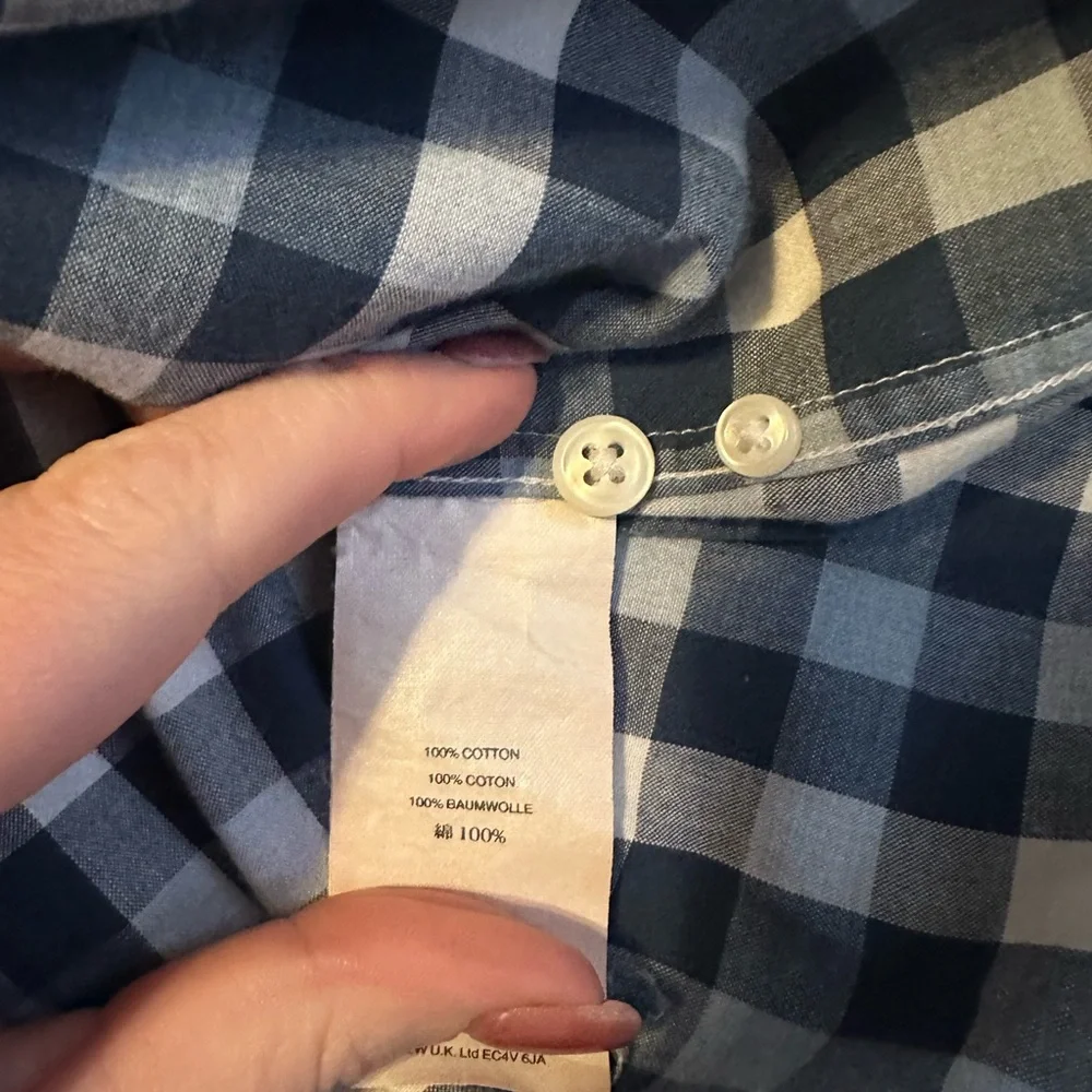 J.Crew Mens Slim Fit XL Blue White Gingham Button Down Shirt Secret Wash Cotton
